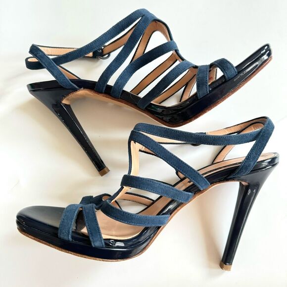 Bacta Dei Toi Shoes - Bacta Dei Toi Made In Italy Mixed Leather 4.5” Heel Navy Sandals Size 37 6.5